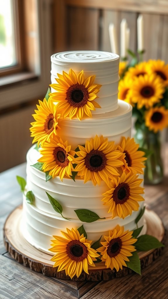 sunflower adorned wedding cake
